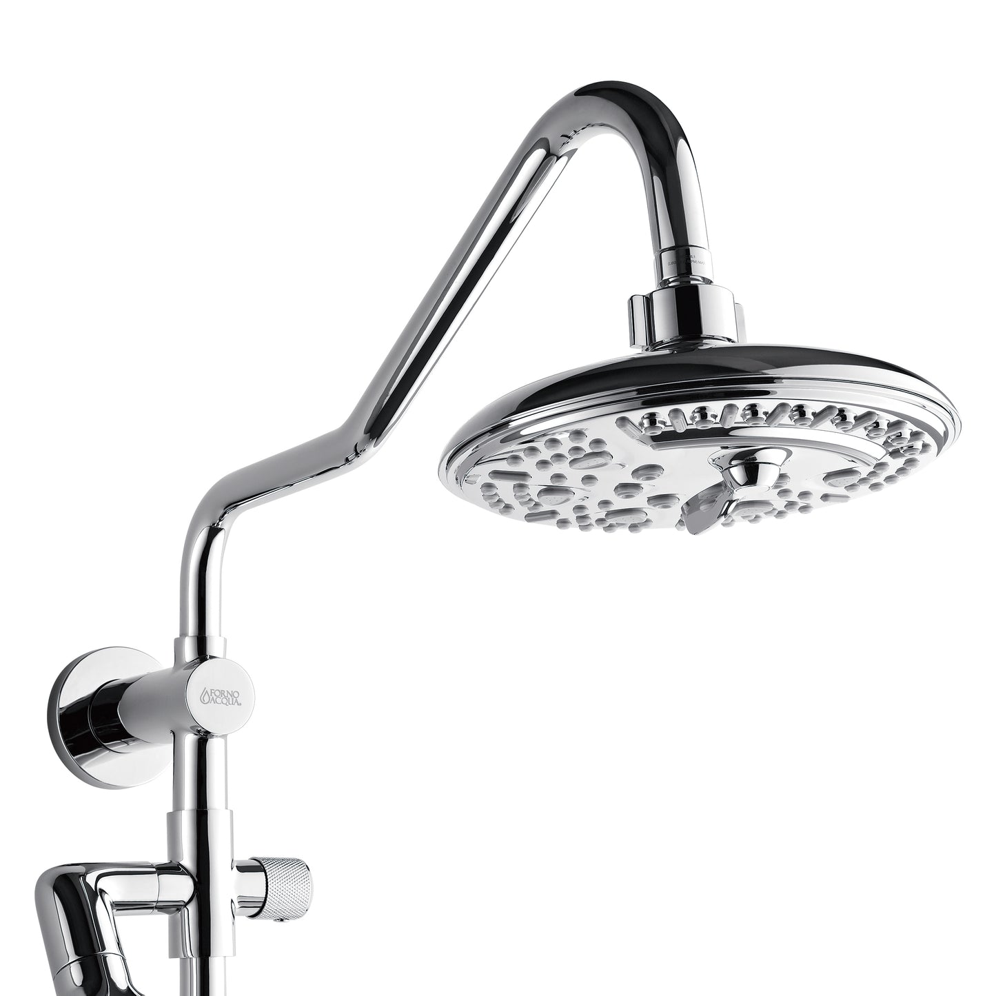 Forno Acqua AcquaFALL Shower, Polished Stainless Steel Finish, Overhead Rainfall Shower, 7 Way Diverter, Handheld Shower Head, Body Jets, 2.5 GPM Flow Rate