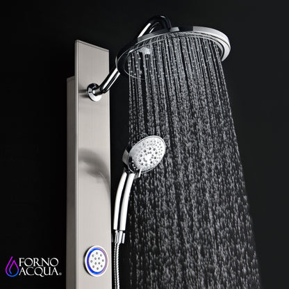 Forno Acqua AcquaSPA Shower Panel with SensoTemp, Stainless Steel, Overhead Rainfall Shower, Handheld Shower Head, Body Jets, 1.8 GPM Flow Rate