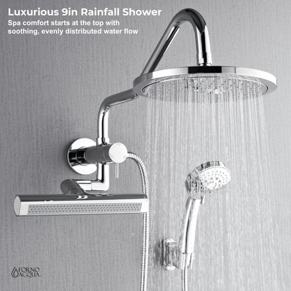 Forno Acqua AcquaFALL Mini Shower Head, Polished Stainless Steel Finish, Overhead Rainfall Shower, 7 Way Diverter, Handheld Shower Head, Body Jets, 1.8 GPM Flow Rate