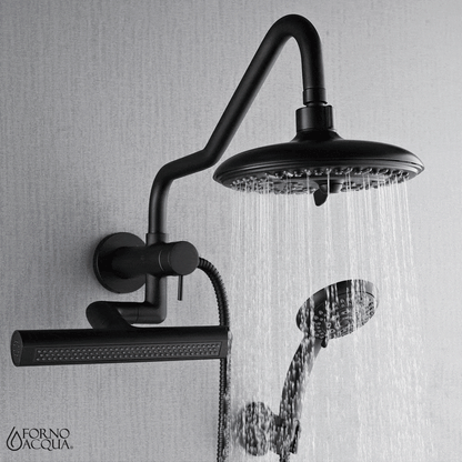 Forno Acqua AcquaFALL Mini 8 Inch Shower Head, Matte Black Finish, Overhead Rainfall Shower, Handheld Shower Head, Body Jets, 1.8 GPM Flow Rate