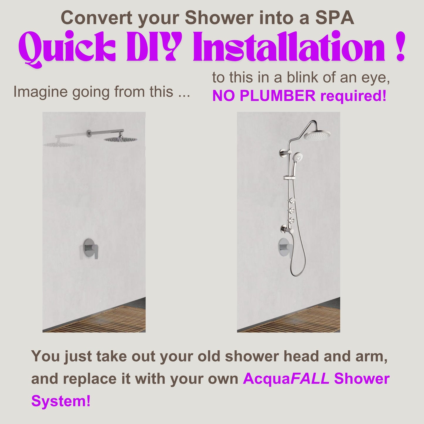 Forno Acqua AcquaSPA Retrofit Shower, Overhead Rainfall Shower, Handheld Shower Head, Body Jets, 6 Way Diverter, Brushed Nickel Finish, 2.5 GPM Flow Rate