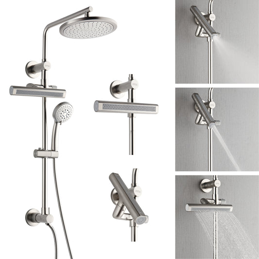 Forno Acqua AcquaFALL Shower, Brushed Nickel Finish, Overhead Rainfall Shower, Handheld Shower Head, Body Jets, 2.5 GPM Flow Rate