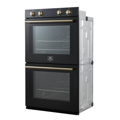 Forno Vomero 30-Inch Double Wall Oven, Black, 10 cu.ft Total Capacity, 7100W Convection, Mechanical Controls, Manuel Steam Clean