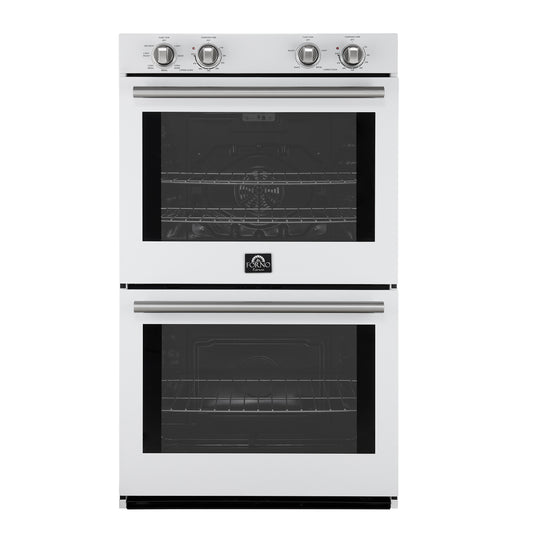 Forno Vomero 30-Inch Double Wall Oven, White, 10 cu.ft Total Capacity, 7100W Convection, Mechanical Controls, Manuel Steam Clean