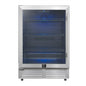 Forno Frescolino 24 Inch Beverage Cooler, Stainless Steel, with LED Lighting, Triple Glass Door, 188 Can Capacity, Built-In or Freestanding